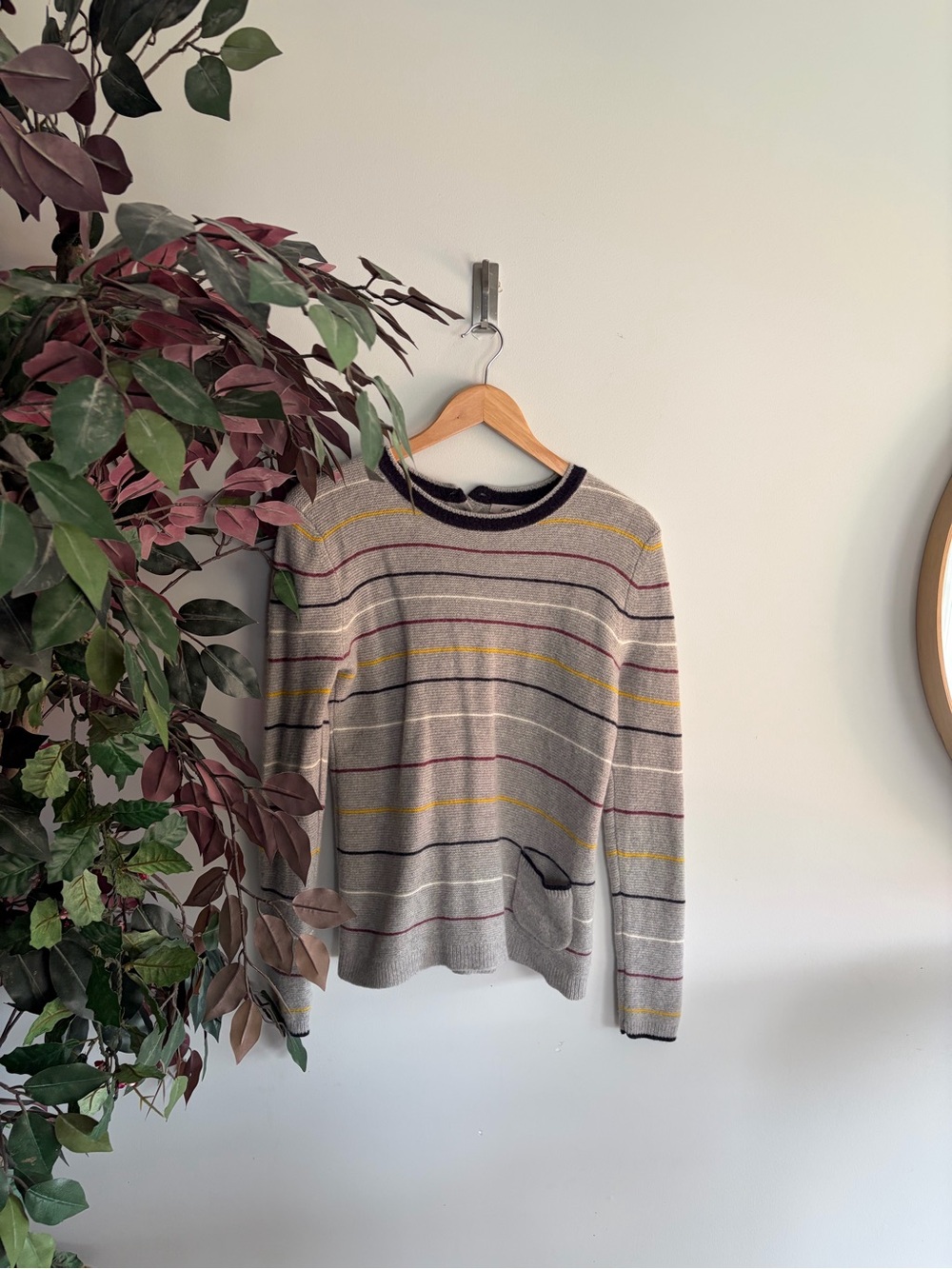Kew wool Beige Crewneck Sweater with Multicolor Stripes